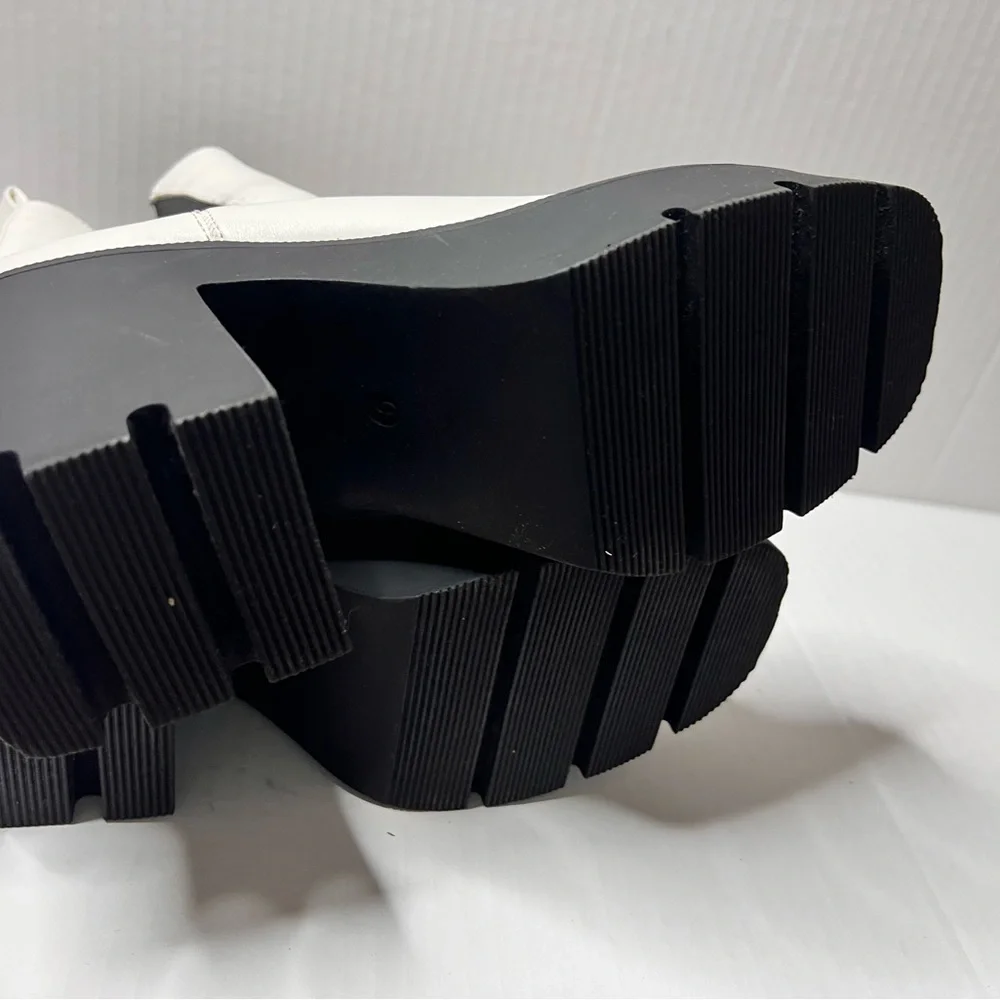 White and Black Platform Boots with Chunky Sole